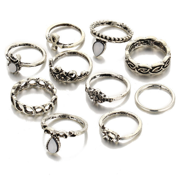 10pcs/Set Gold/Silver Color Flower Midi Ring Sets for Women