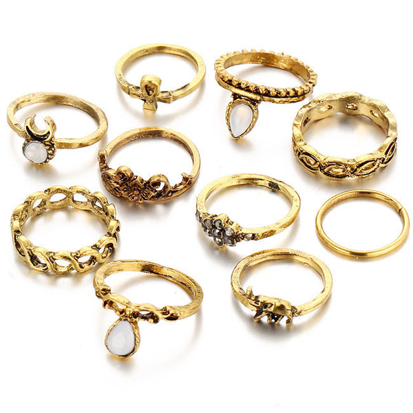 10pcs/Set Gold/Silver Color Flower Midi Ring Sets for Women