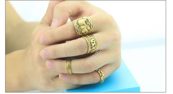 Carved Antique Silver Elephant Totem Leaf Turkish Rings for Women Boho