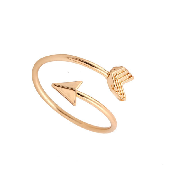 Gold Colored Ring Adjustable Brass Small Arrow Rings for Women