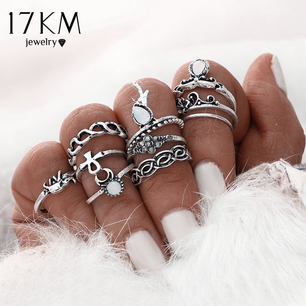 10pcs/Set Gold/Silver Color Flower Midi Ring Sets for Women